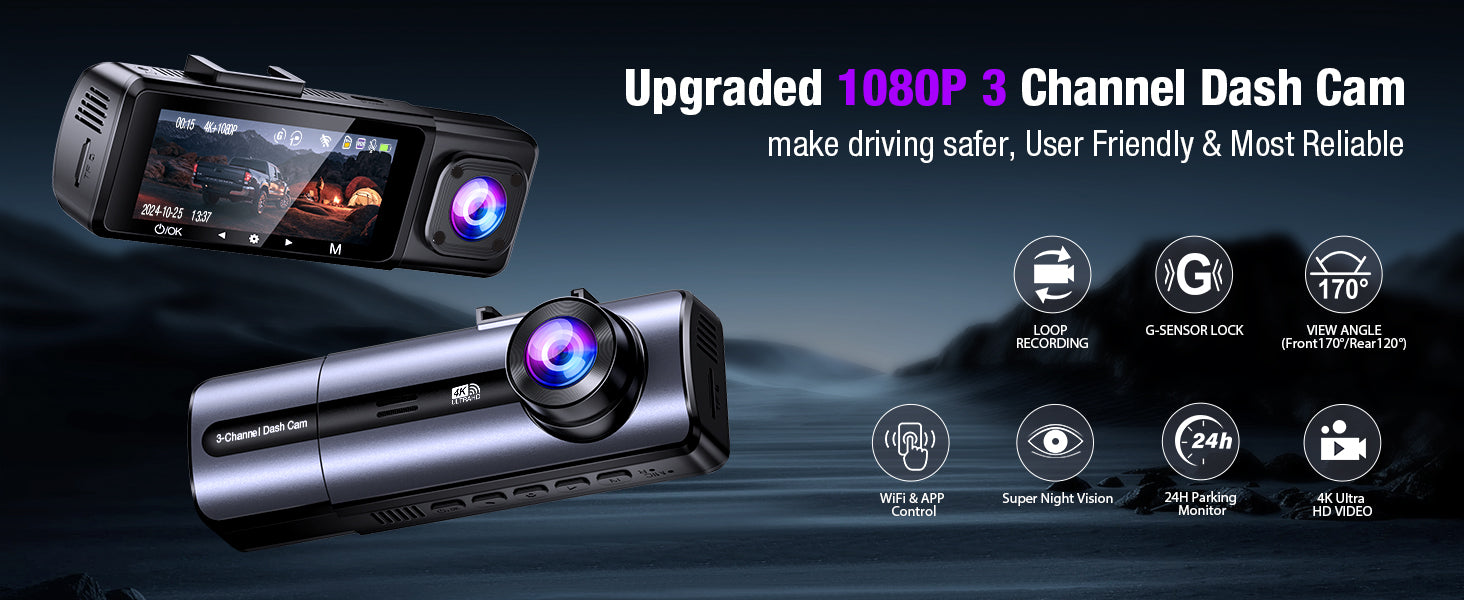 Tuisau 3 Channel 4K Dash Cam Front Inside Rear View
Tuisau 4K WiFi Dash Camera with Night Vision
Tuisau Triple Dash Cam with Parking Mode and G-Sensor
Tuisau Dash Cam with 64GB Card Front and Rear Recording
Tuisau 4K Car Camera with 5GHz WiFi and APP Control
Tuisau Triple Lens Dash Cam 4K/2.5K+1080P+1080P
Tuisau Front and Rear Dash Cam for Cars Night Vision
Tuisau J10 3 Channel Dash Camera with Loop Recording